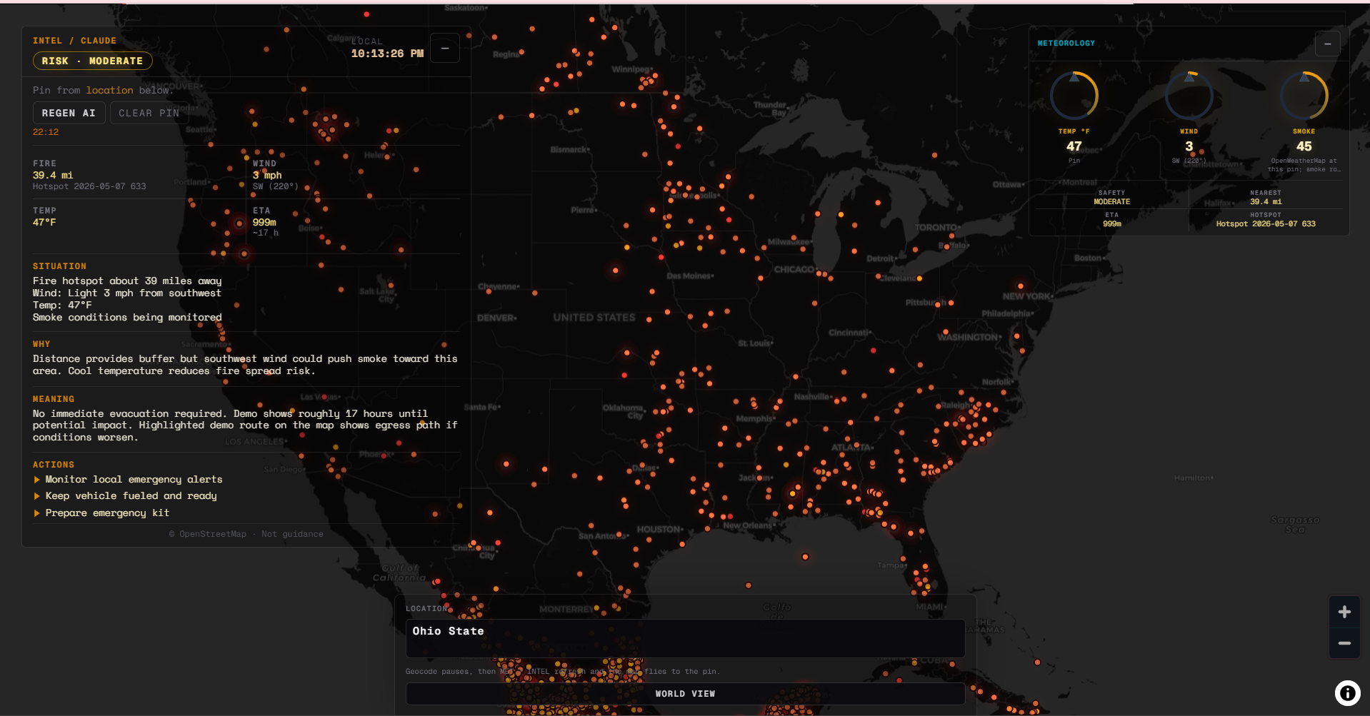 Live Fire Safety Intel map interface